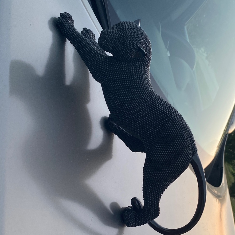 Stretching Panther Black Resin Sculpture With Bead Texture 15" x 4" x 6"H